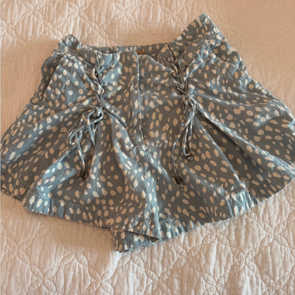 Free People Bennet Blue Ivory Lace Tie Up Shorts
